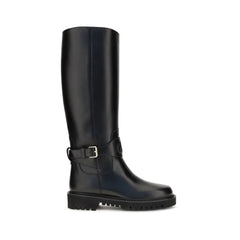 Valentino Garavani Black Calf Leather Bos Taurus Flat Boots