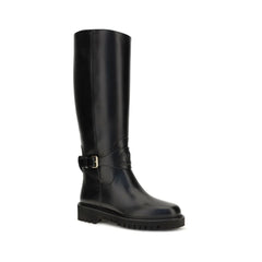 Valentino Garavani Black Calf Leather Bos Taurus Flat Boots