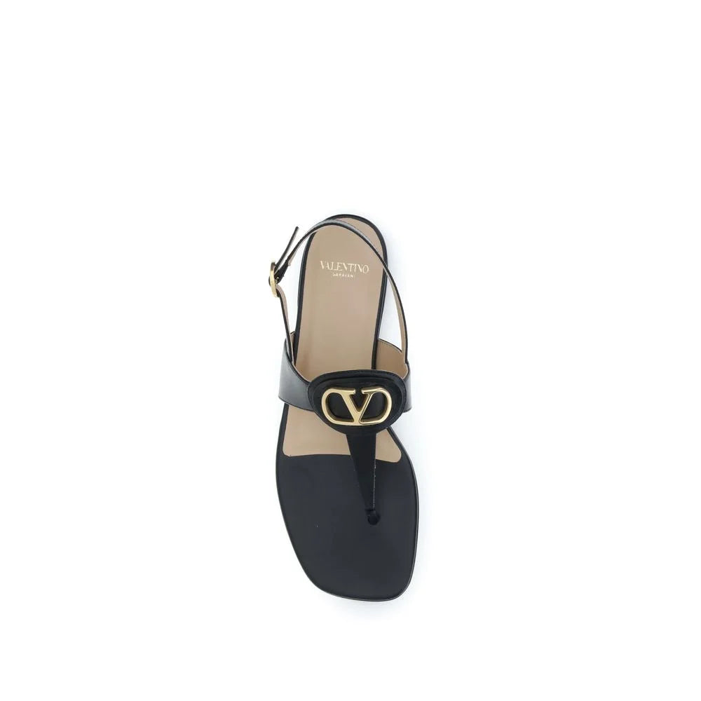 Valentino Garavani Black Calf Leather Bos Taurus Flat Sandals