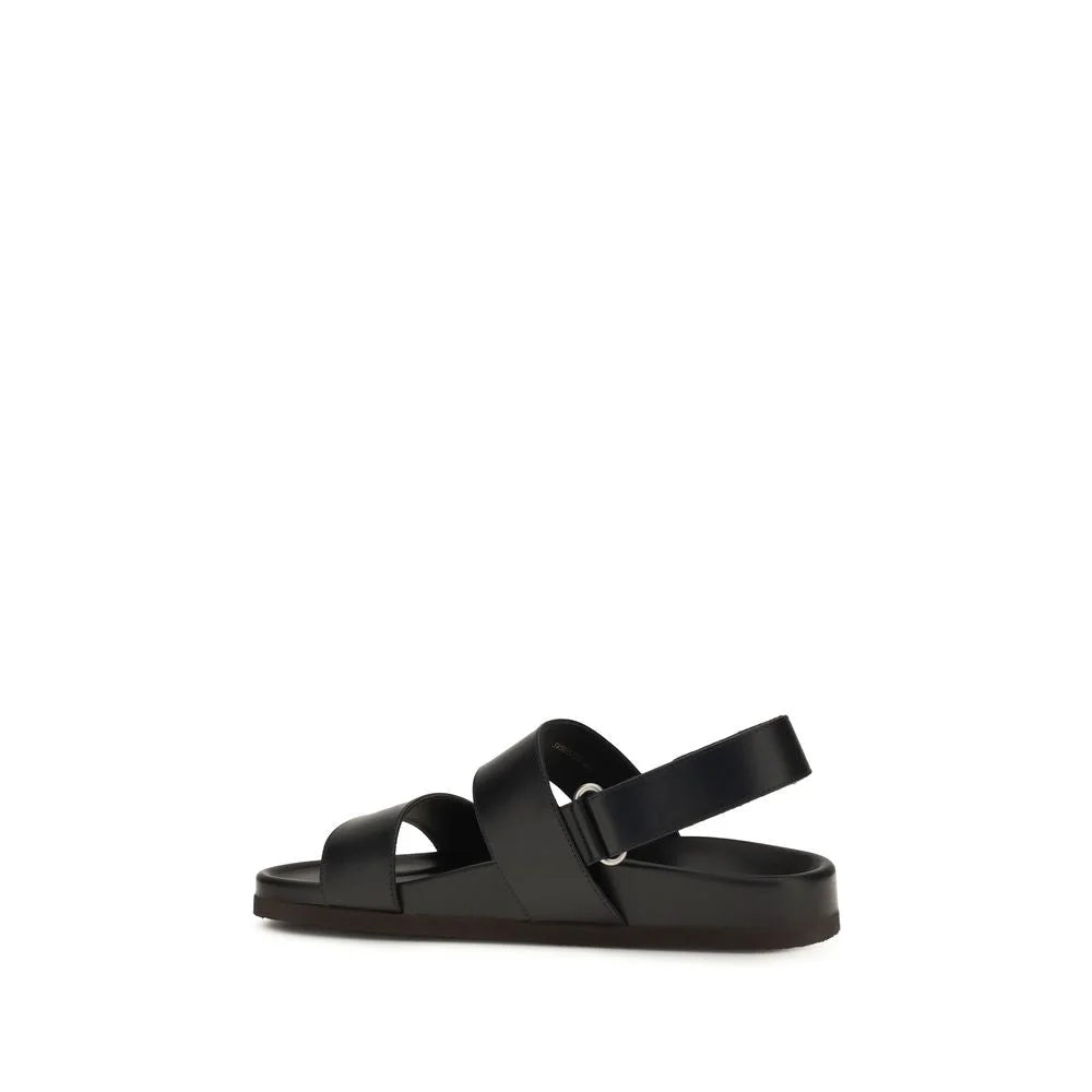 Valentino Garavani Black Calf Leather Bos Taurus Flat Sandals