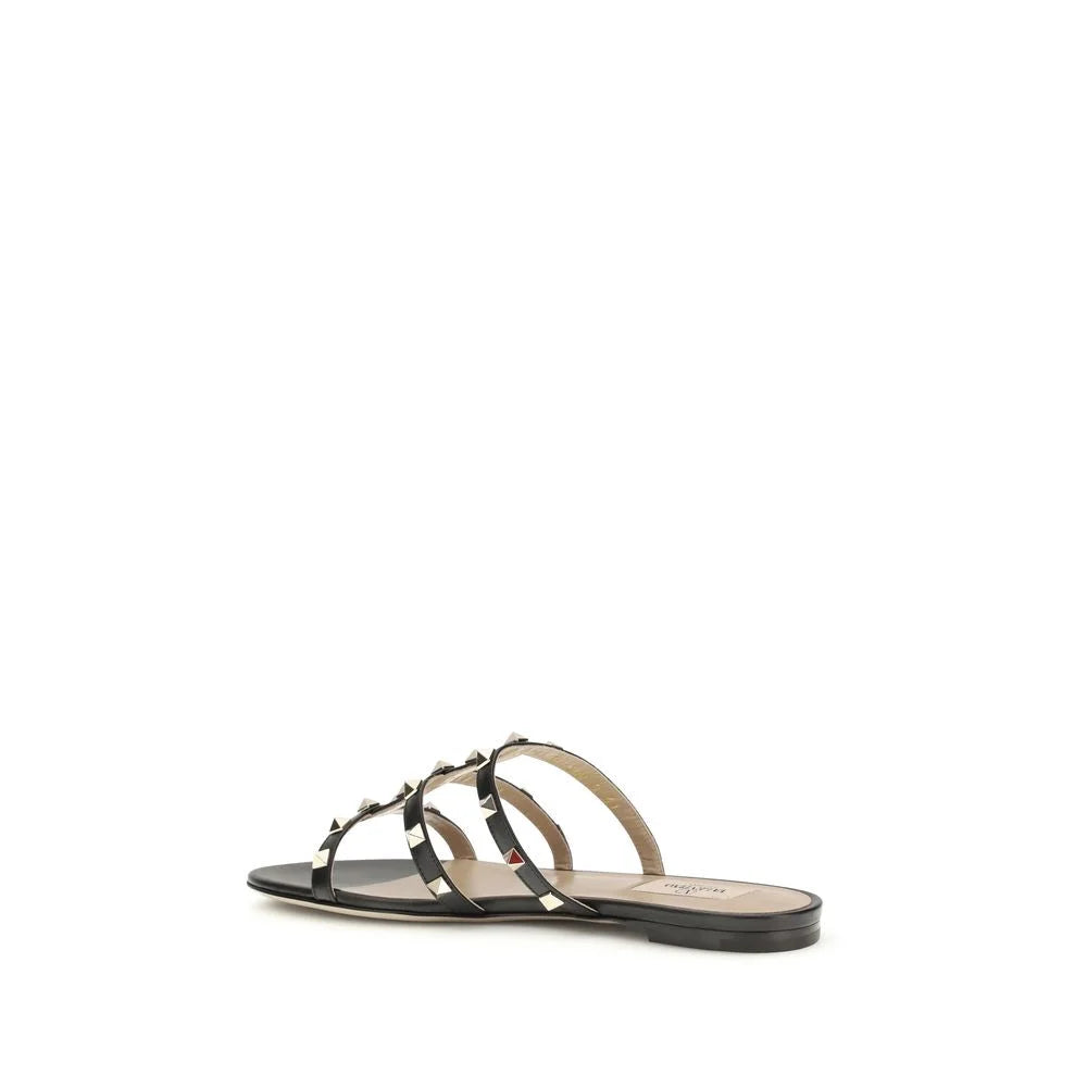 Valentino Garavani Black Calf Leather Bos Taurus Flat Sandals - EU36.5/US6.5