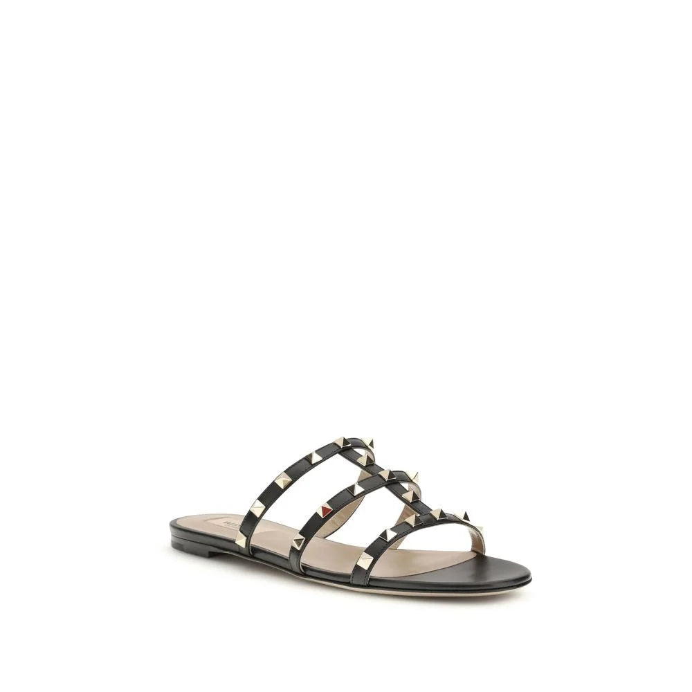Valentino Garavani Black Calf Leather Bos Taurus Flat Sandals - EU36.5/US6.5
