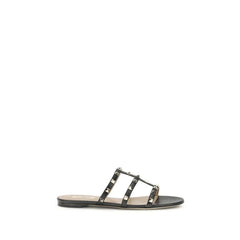 Valentino Garavani Black Calf Leather Bos Taurus Flat Sandals - EU36.5/US6.5