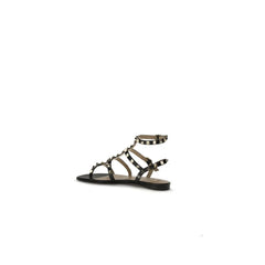 Valentino Garavani Black Calf Leather Bos Taurus Flat Sandals - EU38/US8
