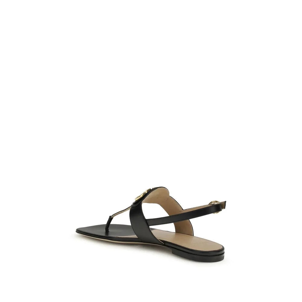 Valentino Garavani Black Calf Leather Bos Taurus Flat Sandals - EU38/US8