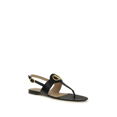 Valentino Garavani Black Calf Leather Bos Taurus Flat Sandals - EU38/US8