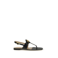 Valentino Garavani Black Calf Leather Bos Taurus Flat Sandals - EU38/US8