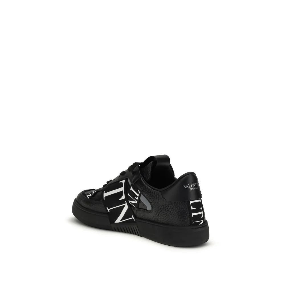 Valentino Garavani Black Calf Leather Bos Taurus Low Top Sneakers