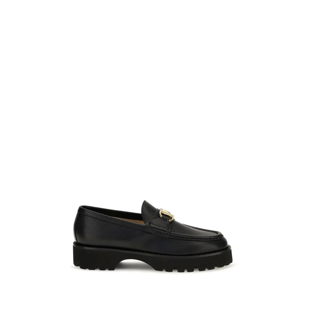 Valentino Garavani Black Calf Leather Bos Taurus Platform Loafers