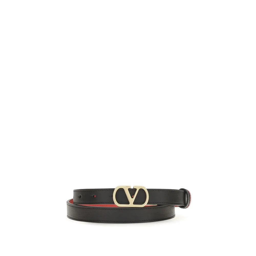 Cinto regular Valentino Garavani em couro de vitelo preto com fivela de cor prateada para homem.