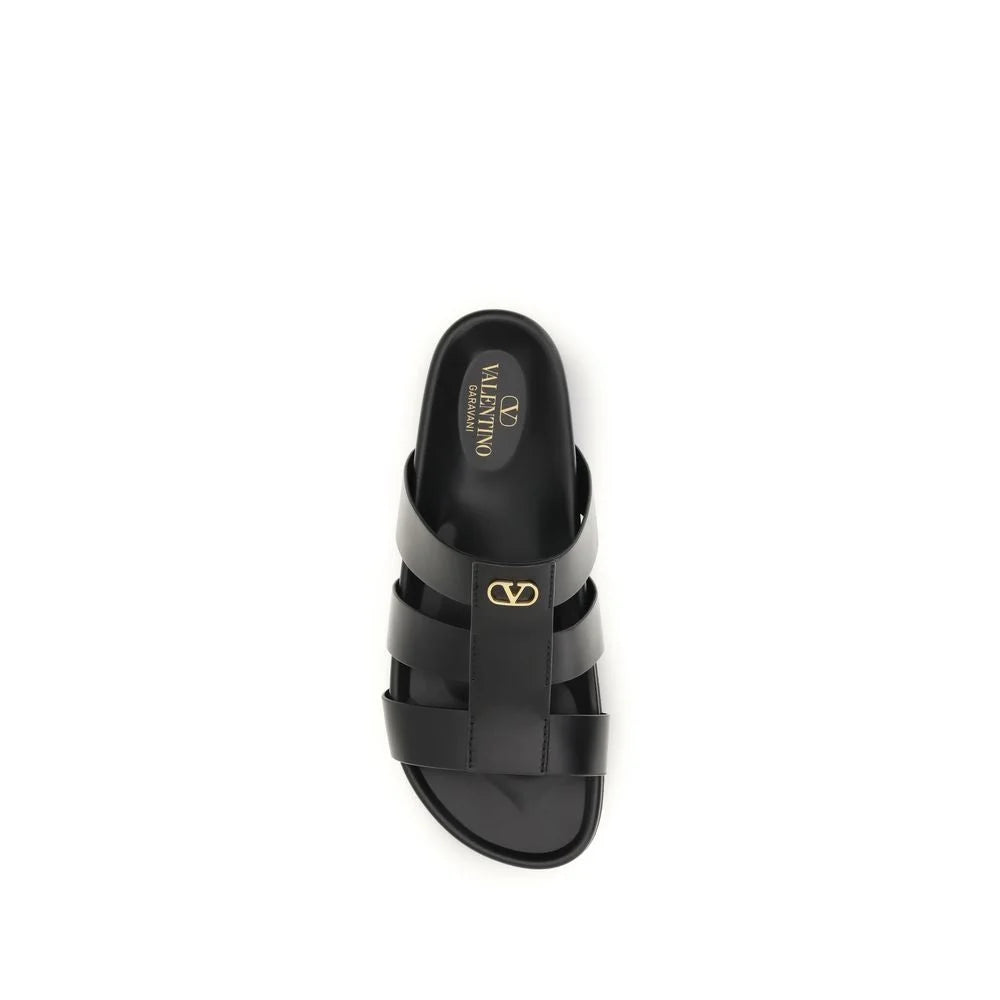 Valentino Garavani Black Calf Leather Bos Taurus Sandals