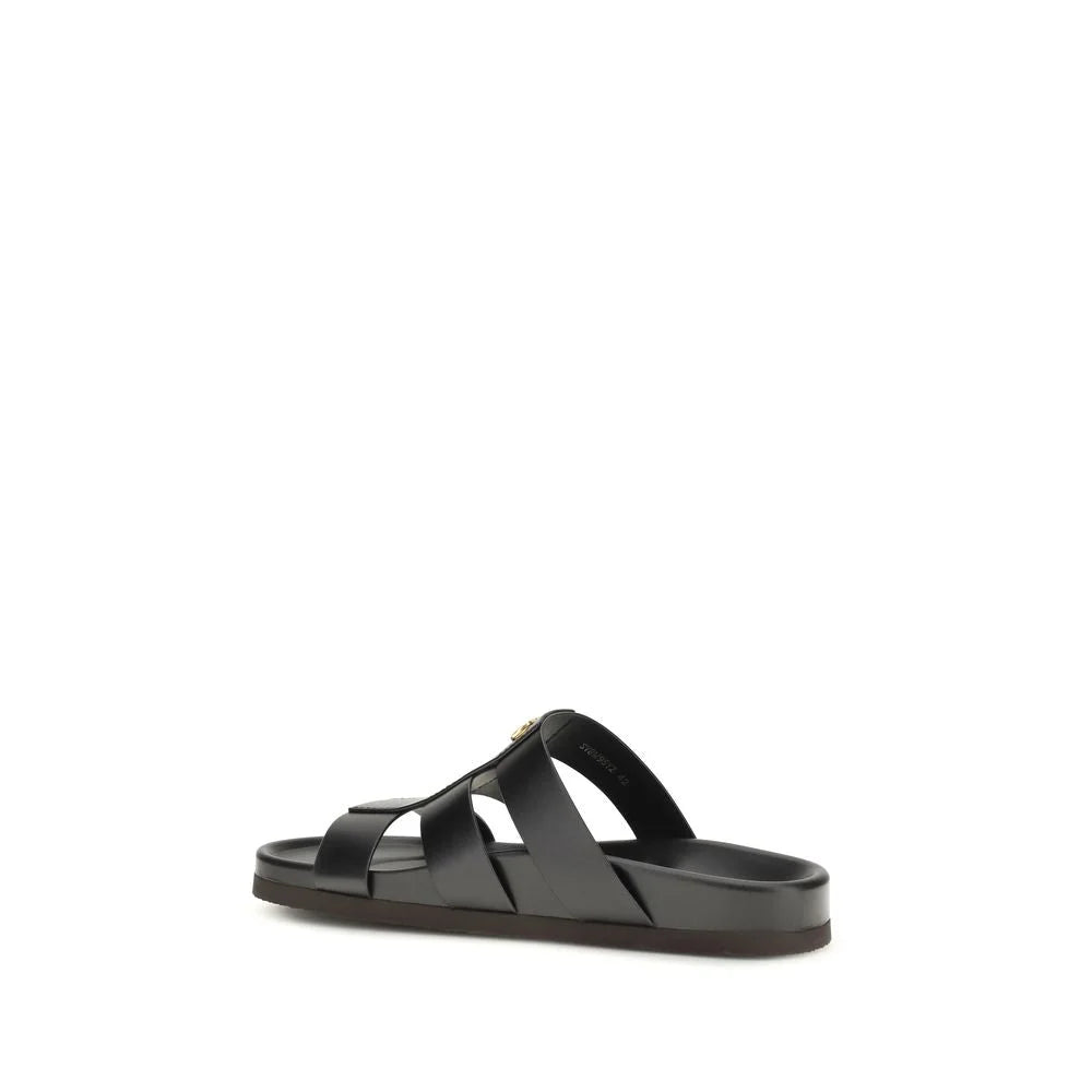 Valentino Garavani Black Calf Leather Bos Taurus Sandals