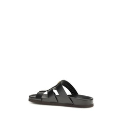 Valentino Garavani Black Calf Leather Bos Taurus Sandals