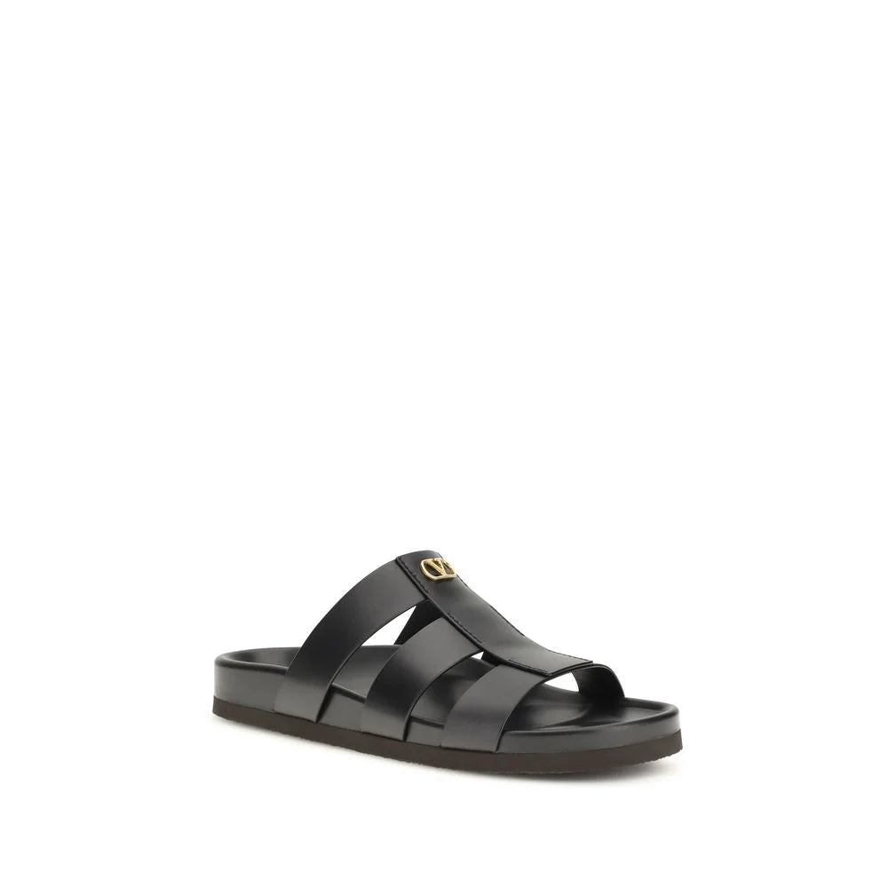 Valentino Garavani Black Calf Leather Bos Taurus Sandals