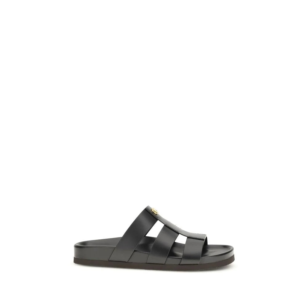 Valentino Garavani Black Calf Leather Bos Taurus Sandals