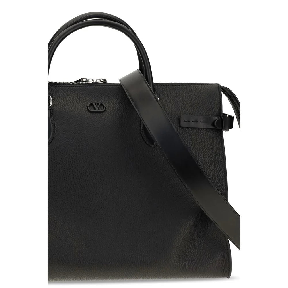 Valentino Garavani Black Calf Leather Bos Taurus Shoulder Bag