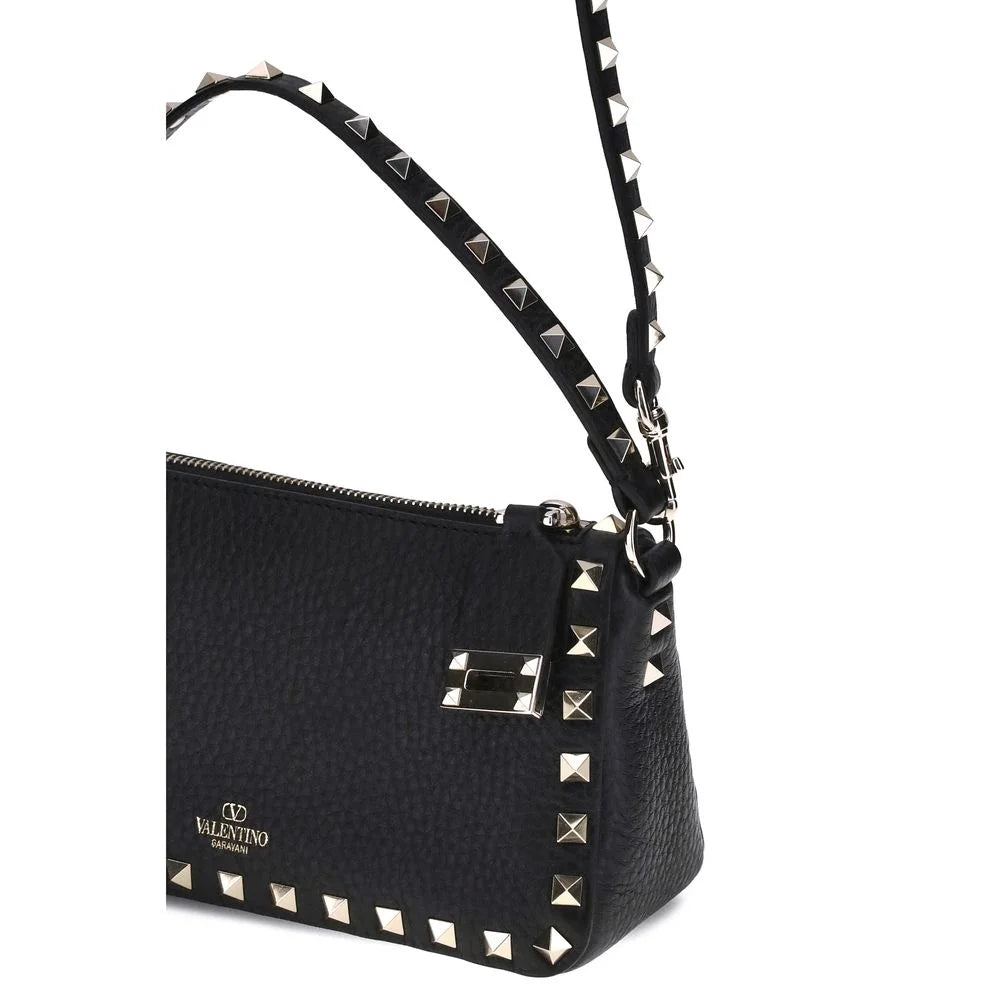 Valentino Garavani Black Calf Leather Bos Taurus Shoulder Bag