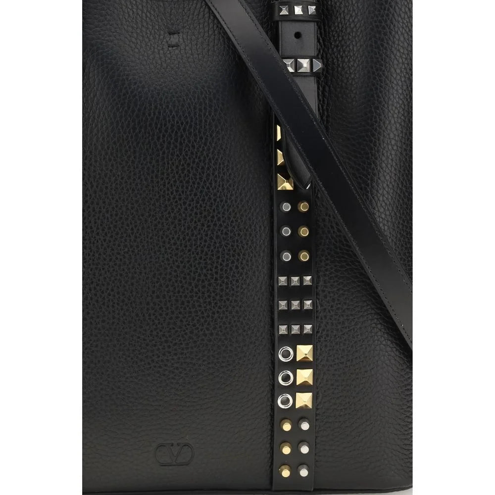 Valentino Garavani Black Calf Leather Bos Taurus Shoulder Bag