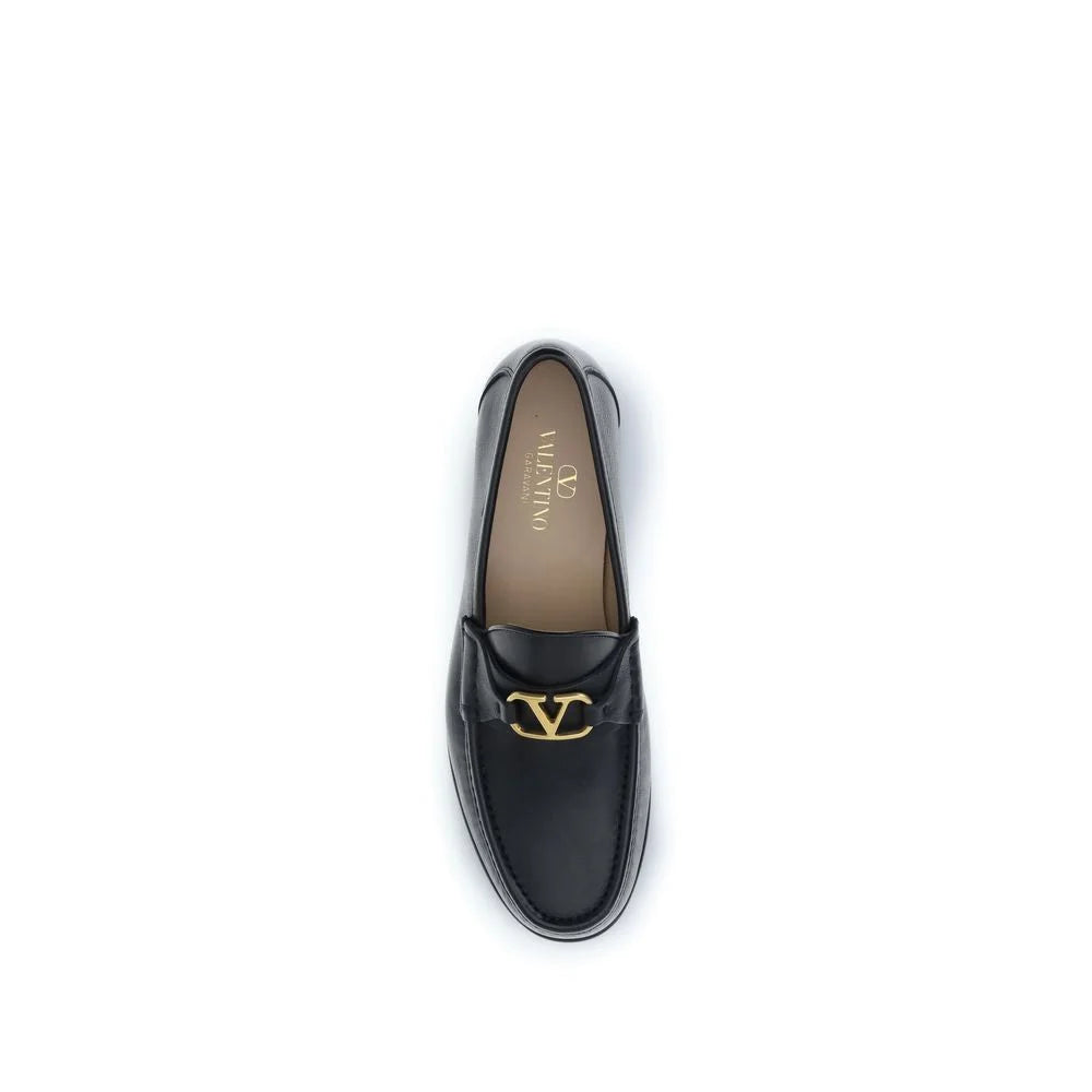 Valentino Garavani Black Calf Leather Bos Taurus Slip-On Loafers