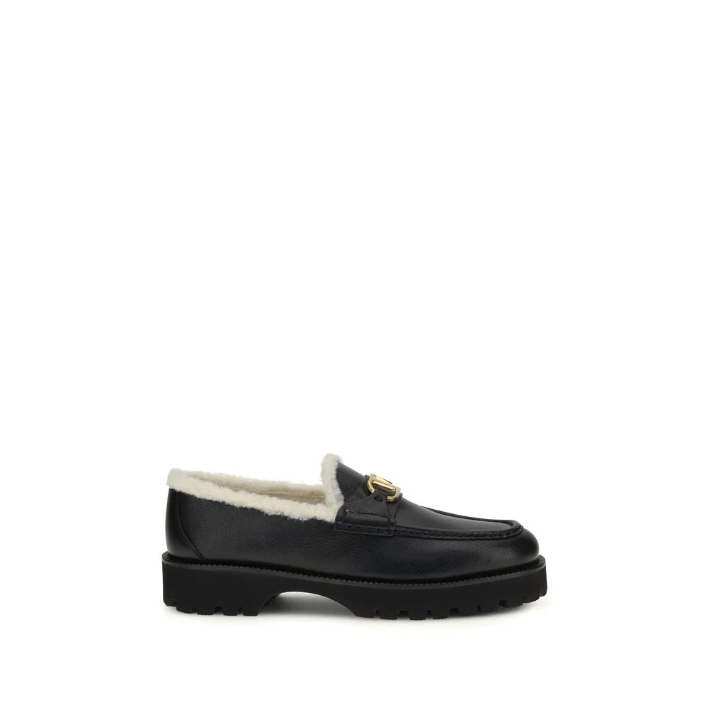 Valentino Garavani Black Calf Leather Bos Taurus Slip-On Loafers - EU42/US12
