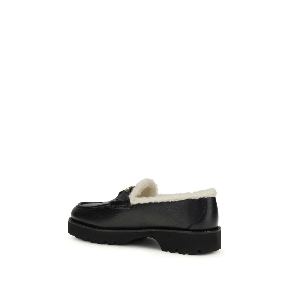 Valentino Garavani Black Calf Leather Bos Taurus Slip-On Loafers - EU39.5/US9.5