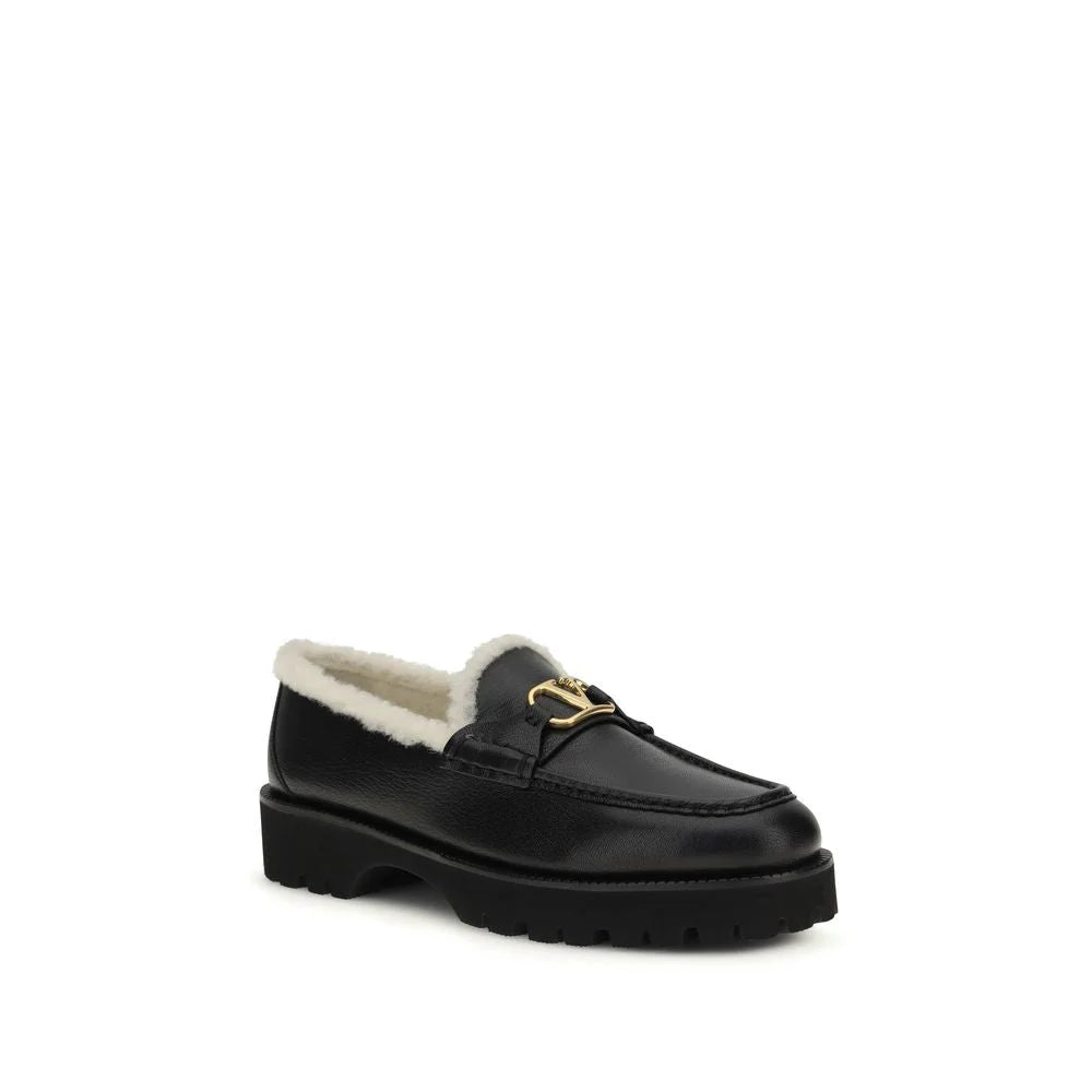 Valentino Garavani Black Calf Leather Bos Taurus Slip-On Loafers - EU42/US12