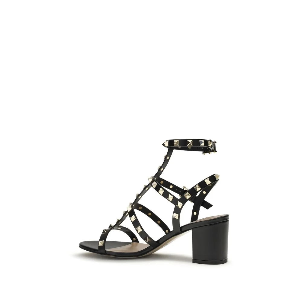 Valentino Garavani Black Calf Leather Bos Taurus Stiletto Heel Sandals