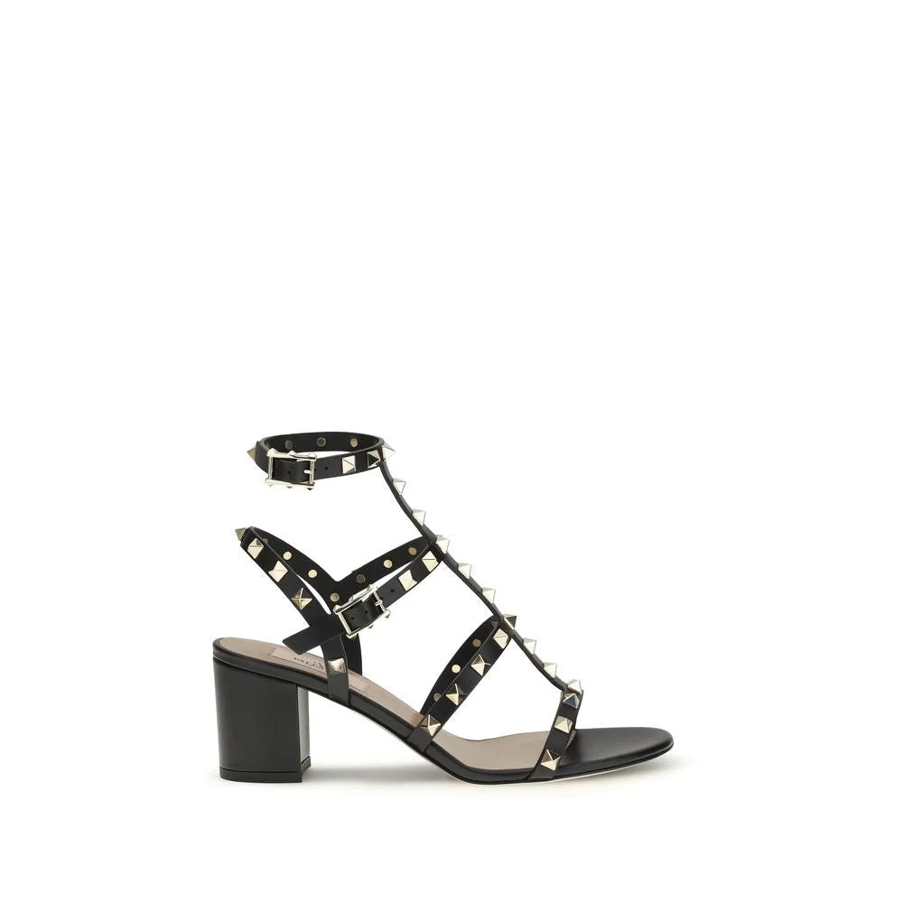 Valentino Garavani Black Calf Leather Bos Taurus Stiletto Heel Sandals
