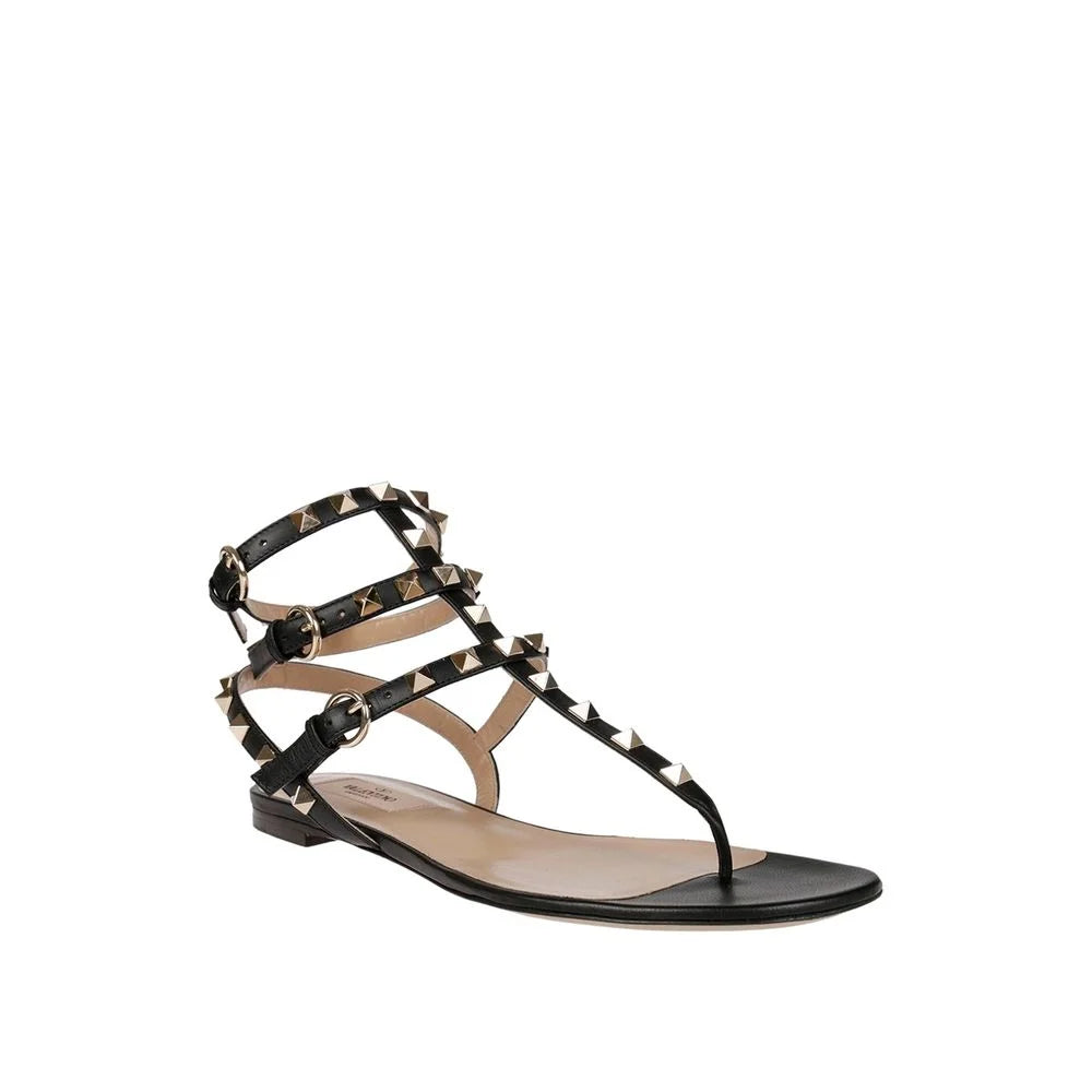 Valentino Garavani Schwarze Ledersandalen, flach
