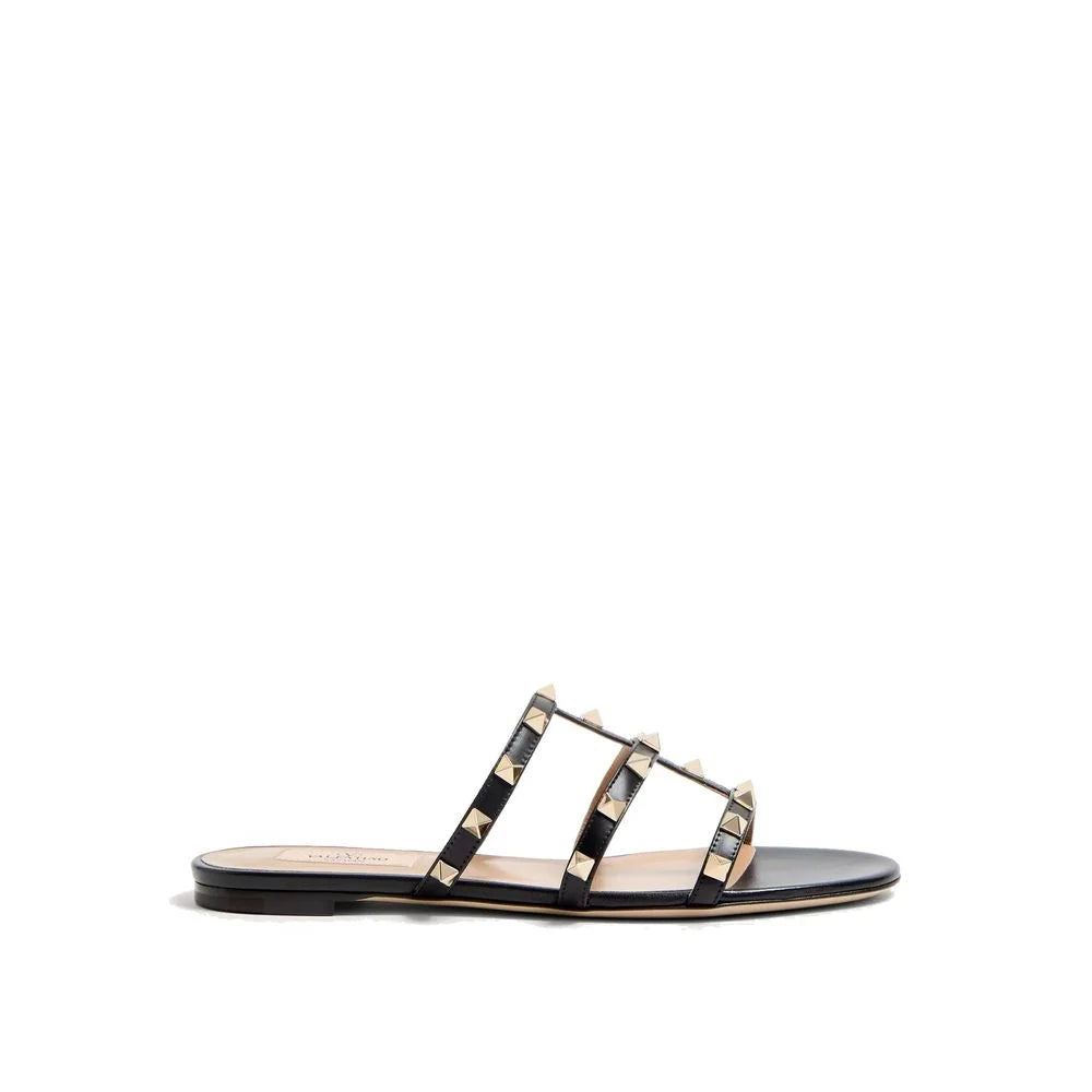 Valentino Garavani Black Calfskin Flat Sandals - EU34/US4