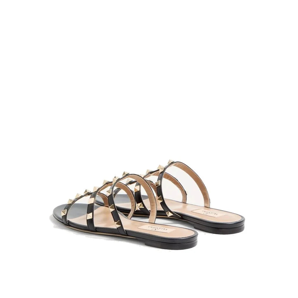 Valentino Garavani Black Calfskin Flat Sandals - EU34/US4