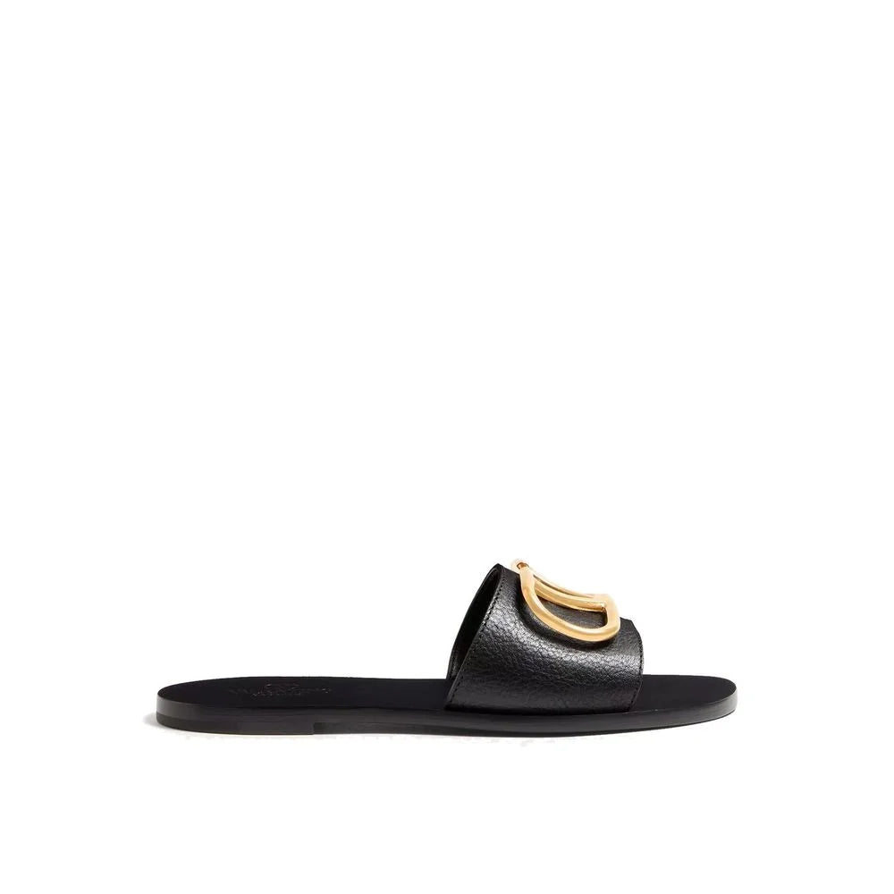 Valentino Garavani Black Calfskin Flat Sandals - EU35/US5