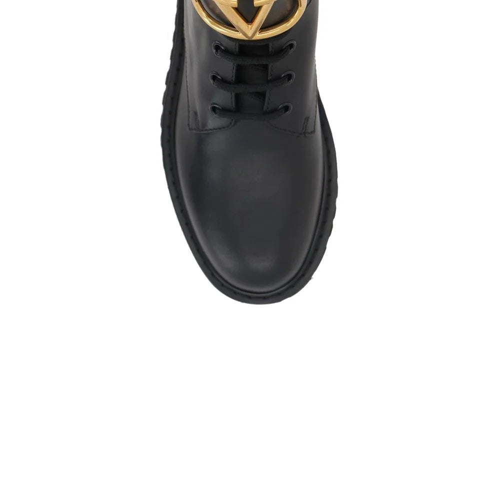 Valentino Garavani Black Calfskin Lace-Up Boots - EU34.5/US4.5