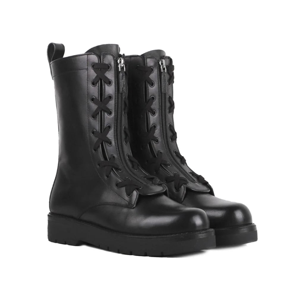 Valentino Garavani Black Calfskin Lace-Up Boots - EU44/US11