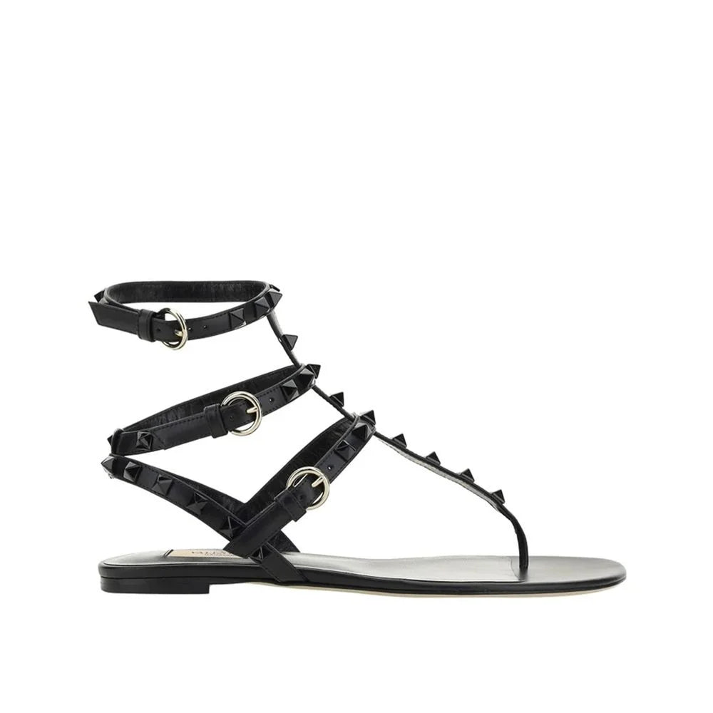 Valentino Garavani Black Calfskin Strap-On Sandals - EU35/US5