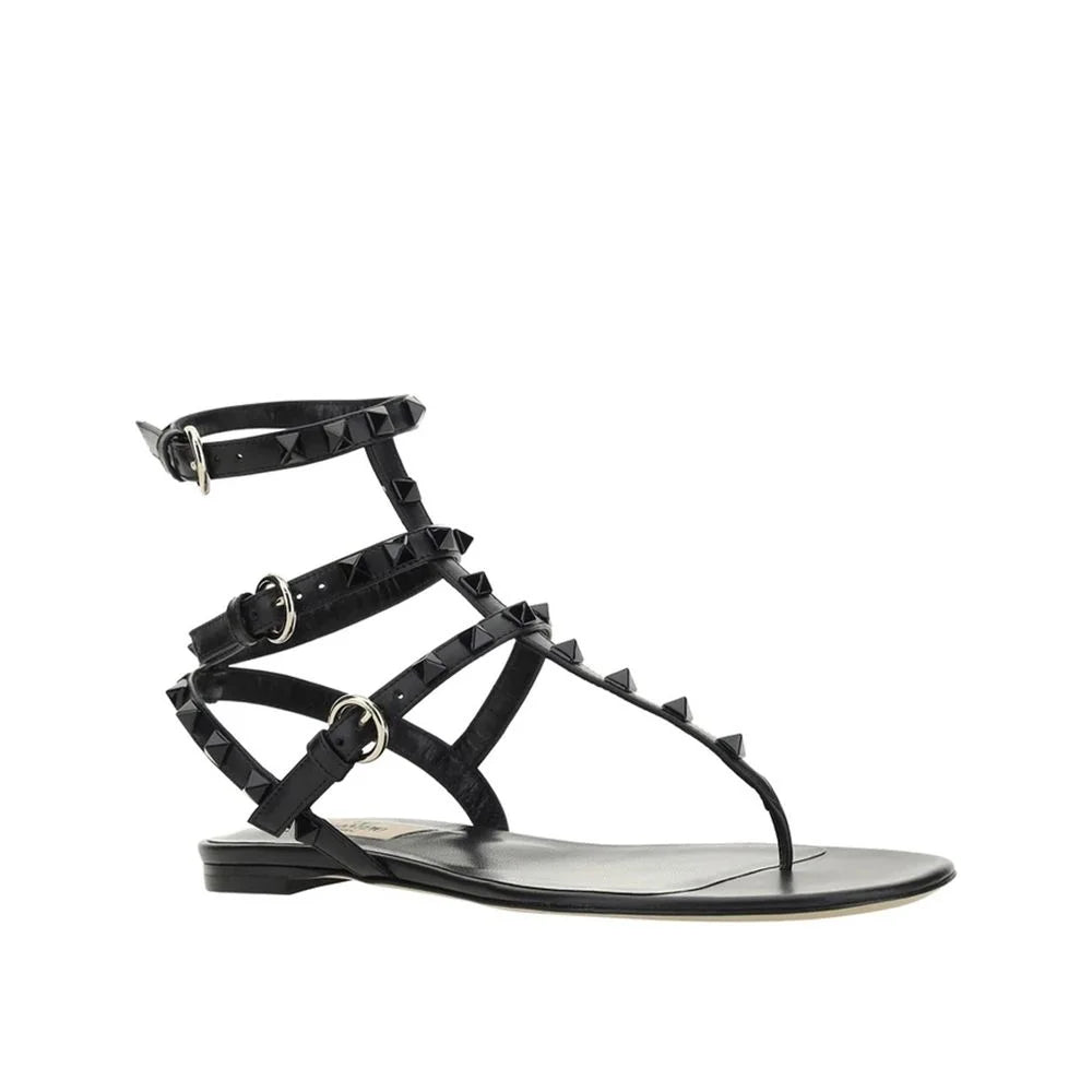 Valentino Garavani Black Calfskin Strap-On Sandals - EU35/US5