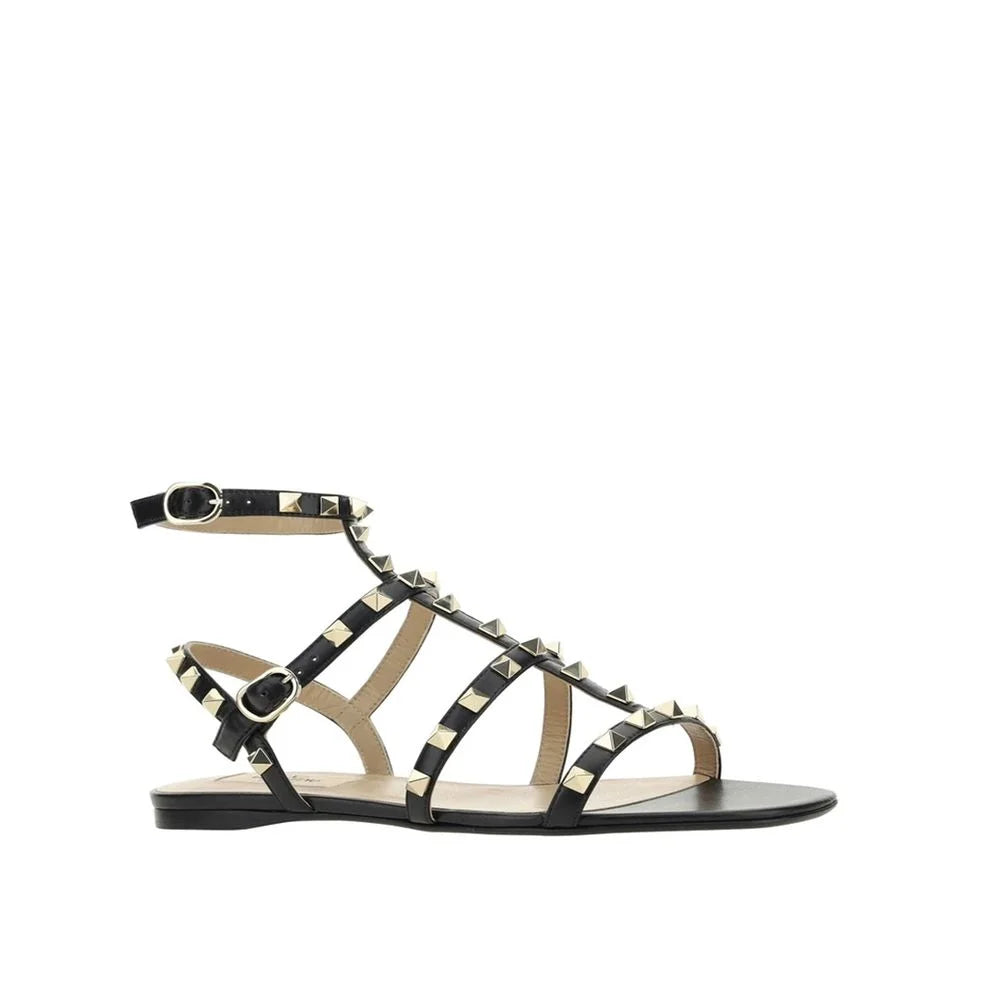 Valentino Garavani Black Calfskin Strap-On Sandals - EU35/US5