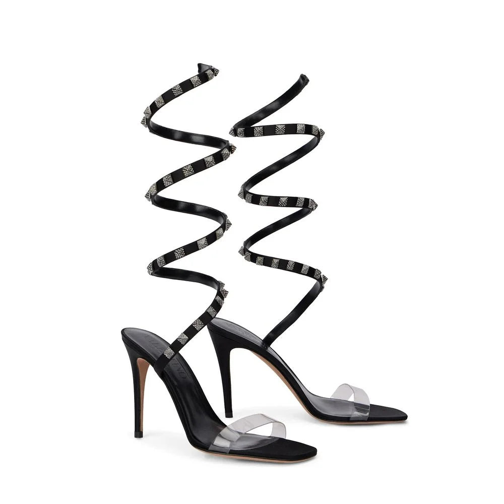 Valentino Garavani Black Lamb Leather Stiletto Heel Sandals