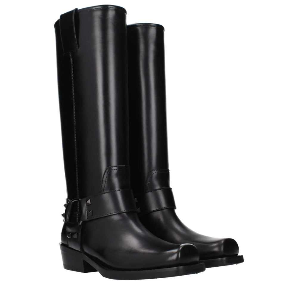 Bottines en cuir noir Valentino Garavani