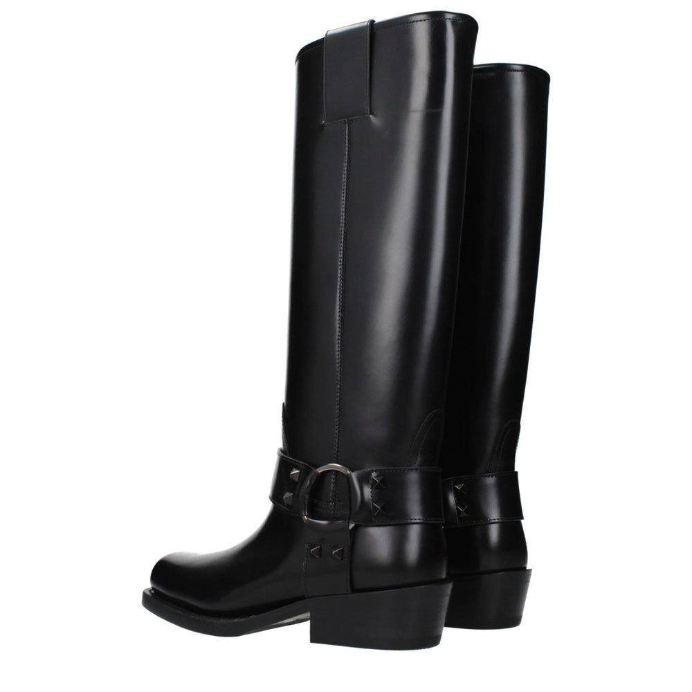 Bottines en cuir noir Valentino Garavani