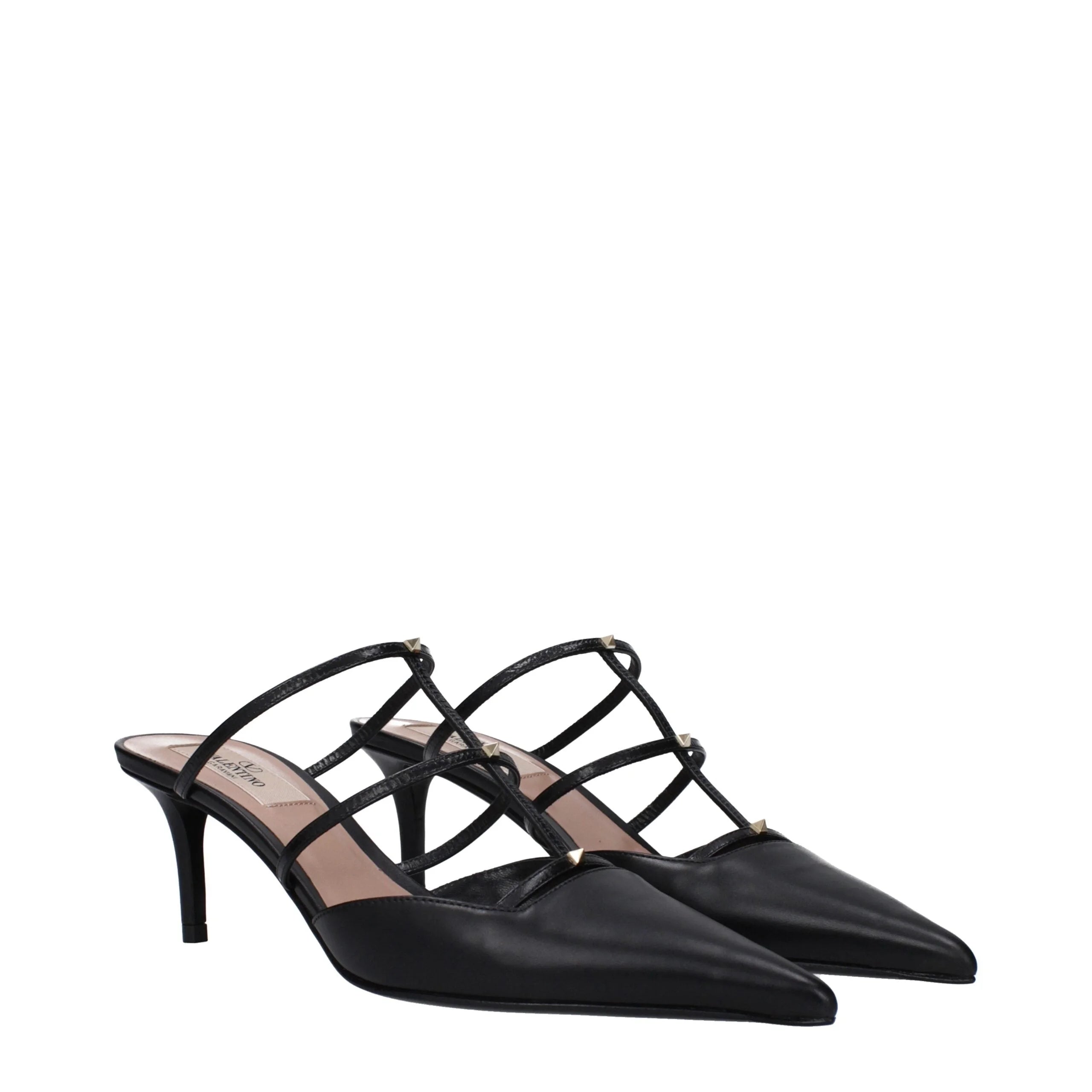 Valentino Garavani Black Leather Flat Sandals - EU36/US6