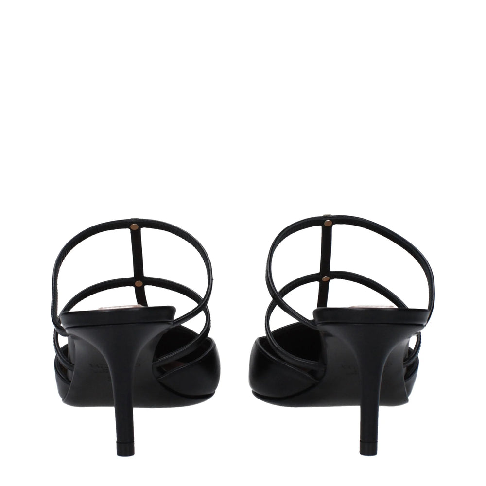 Valentino Garavani Black Leather Flat Sandals - EU36/US6
