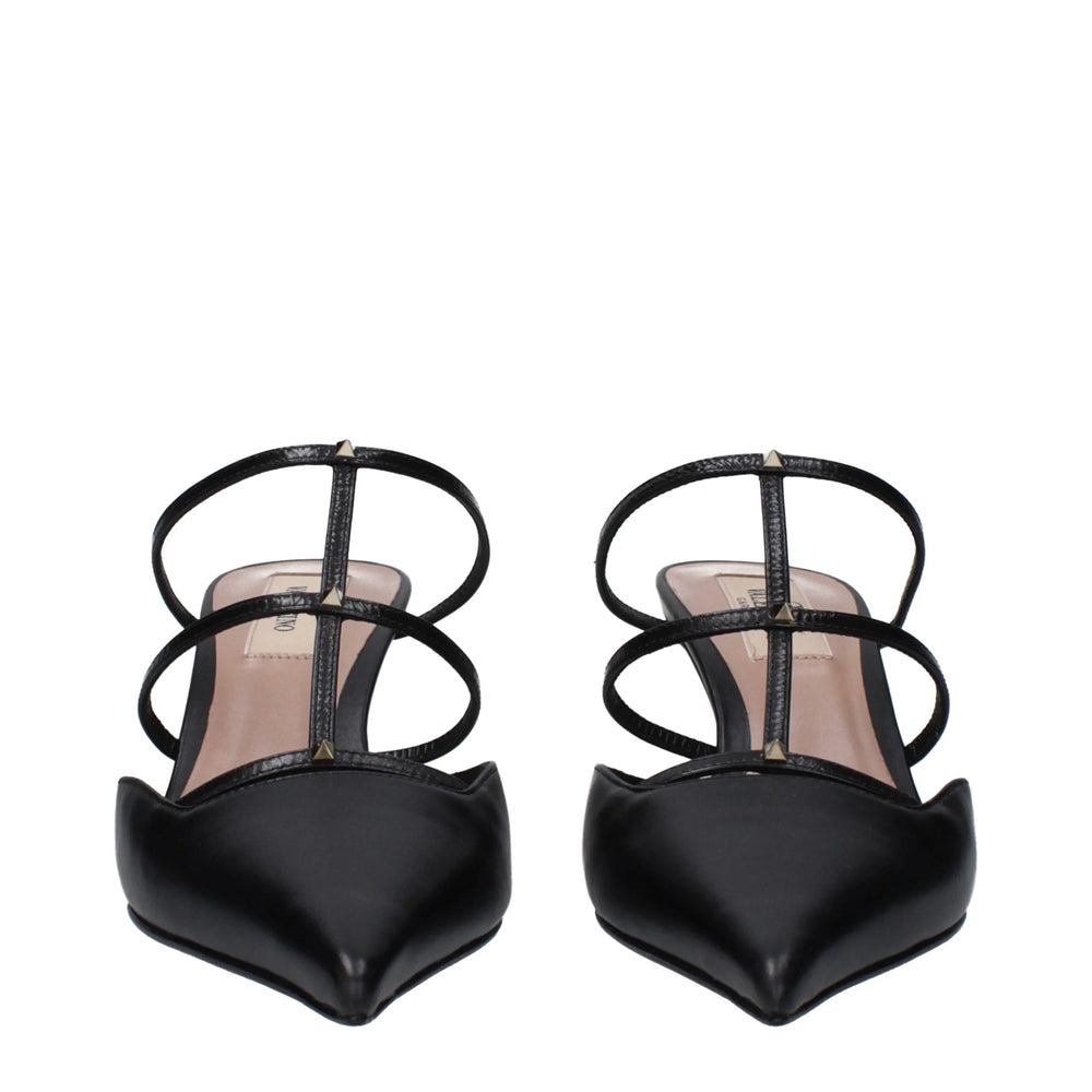 Valentino Garavani Black Leather Flat Sandals - EU36/US6