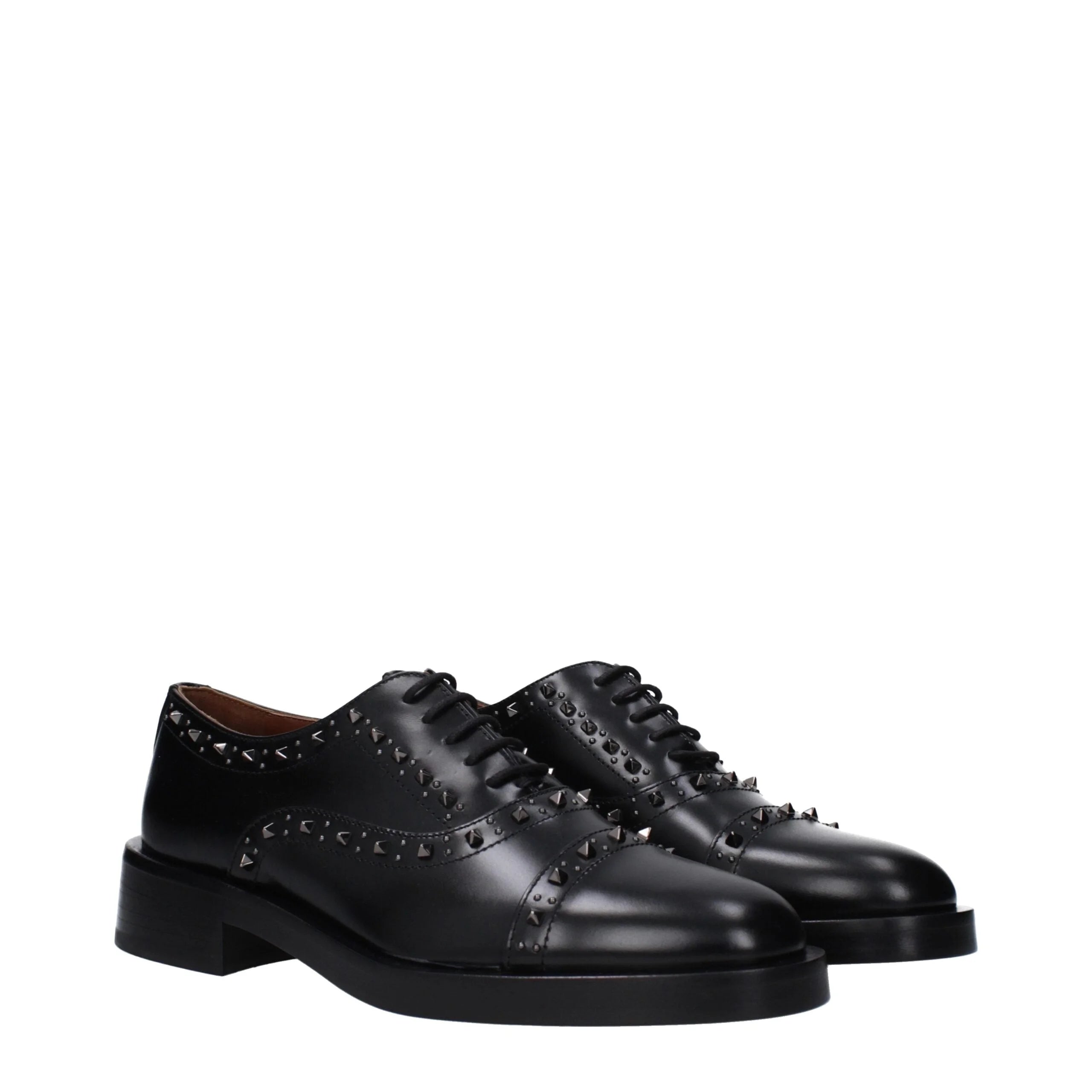 Valentino Garavani Black Leather Oxfords And Derbies - EU38/US8