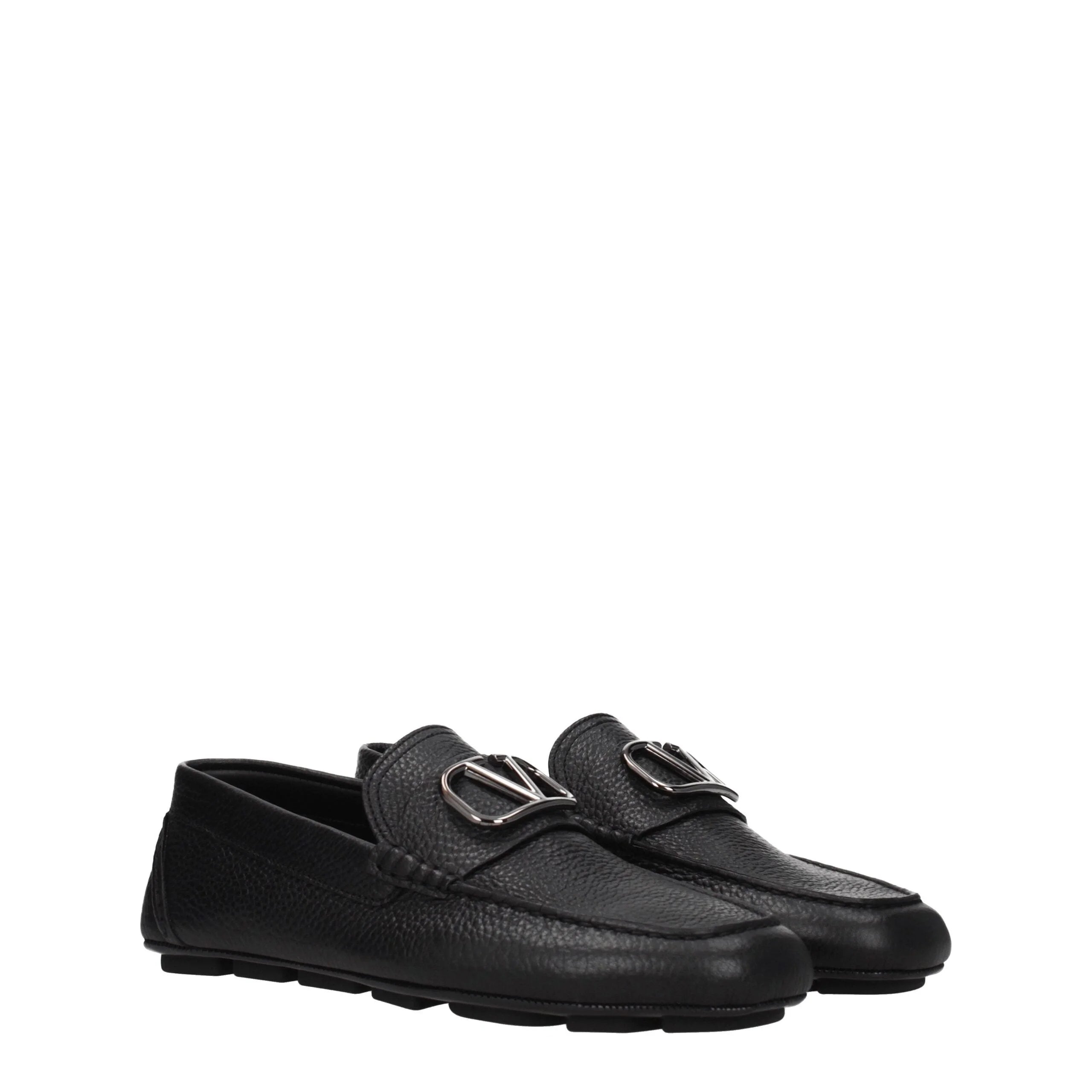 Valentino Garavani Black Leather Slip-On Loafers