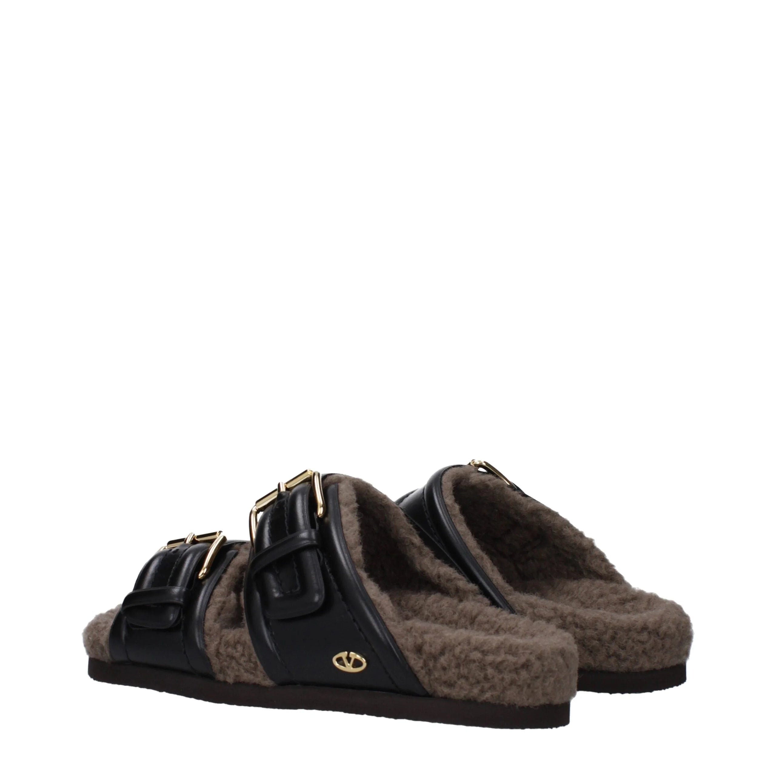 Valentino Garavani Black Leather Slippers Sandals