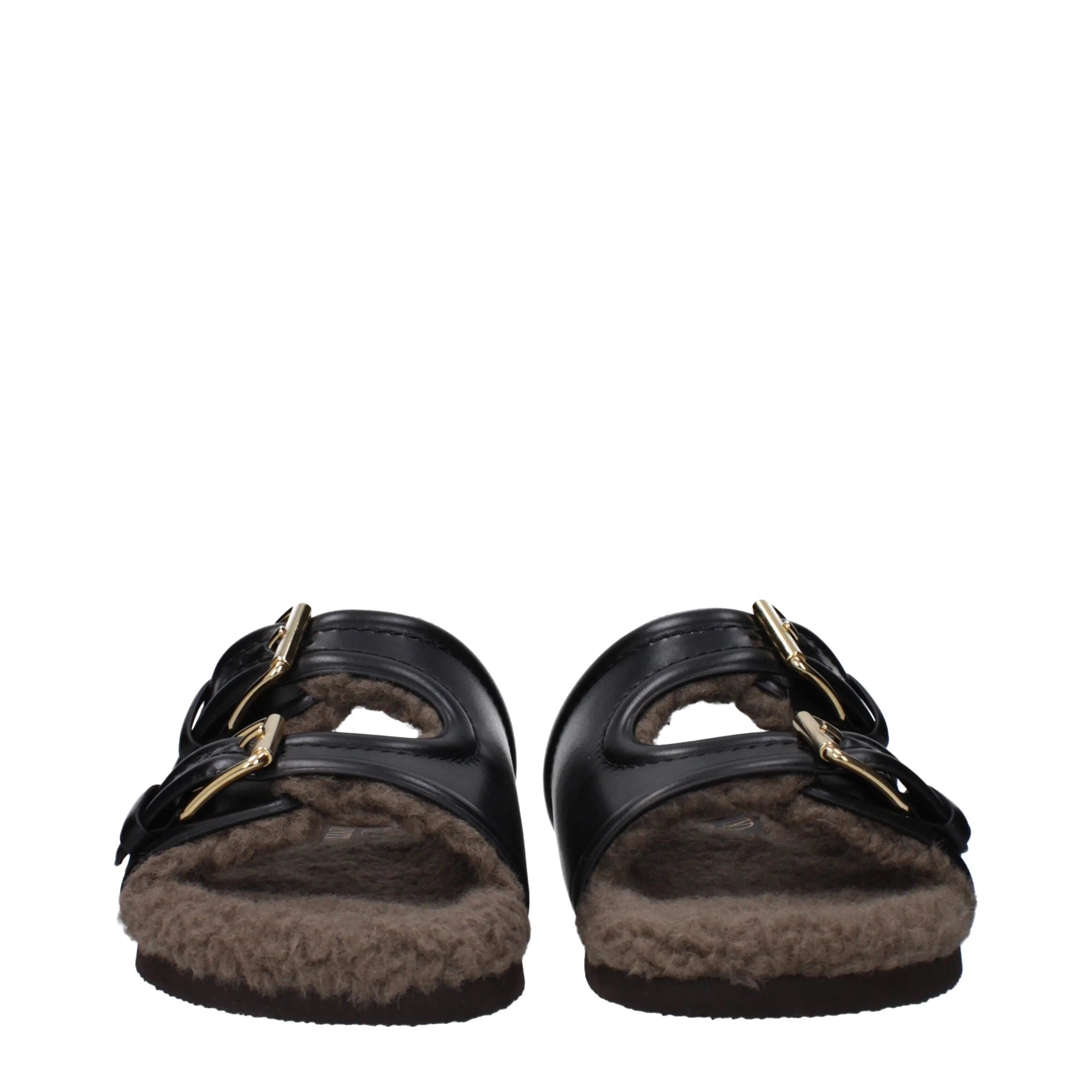 Valentino Garavani Black Leather Slippers Sandals
