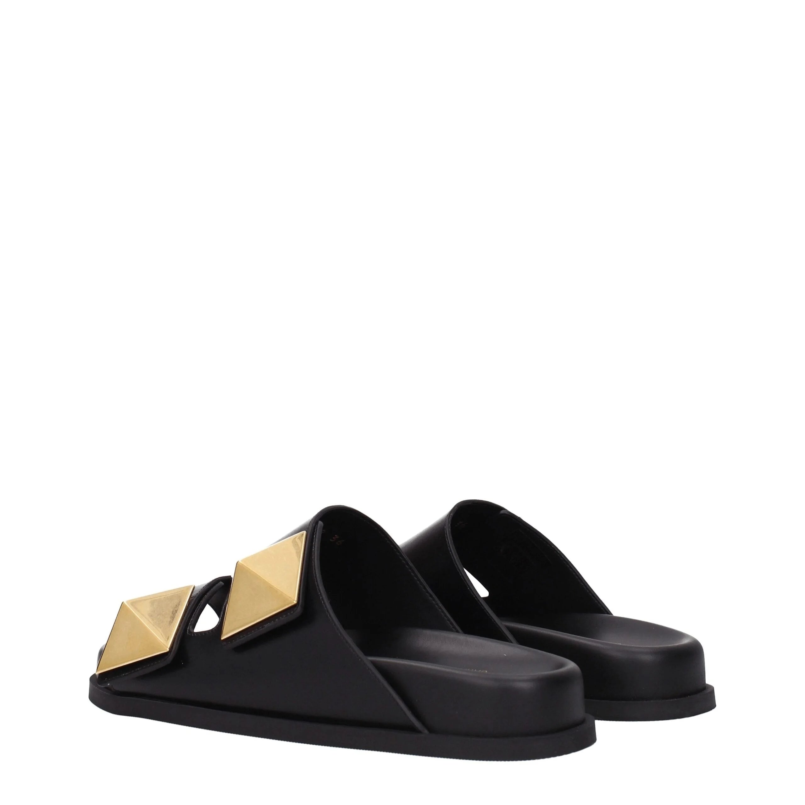 Valentino Garavani Black Leather Slippers Sandals - EU36/US6