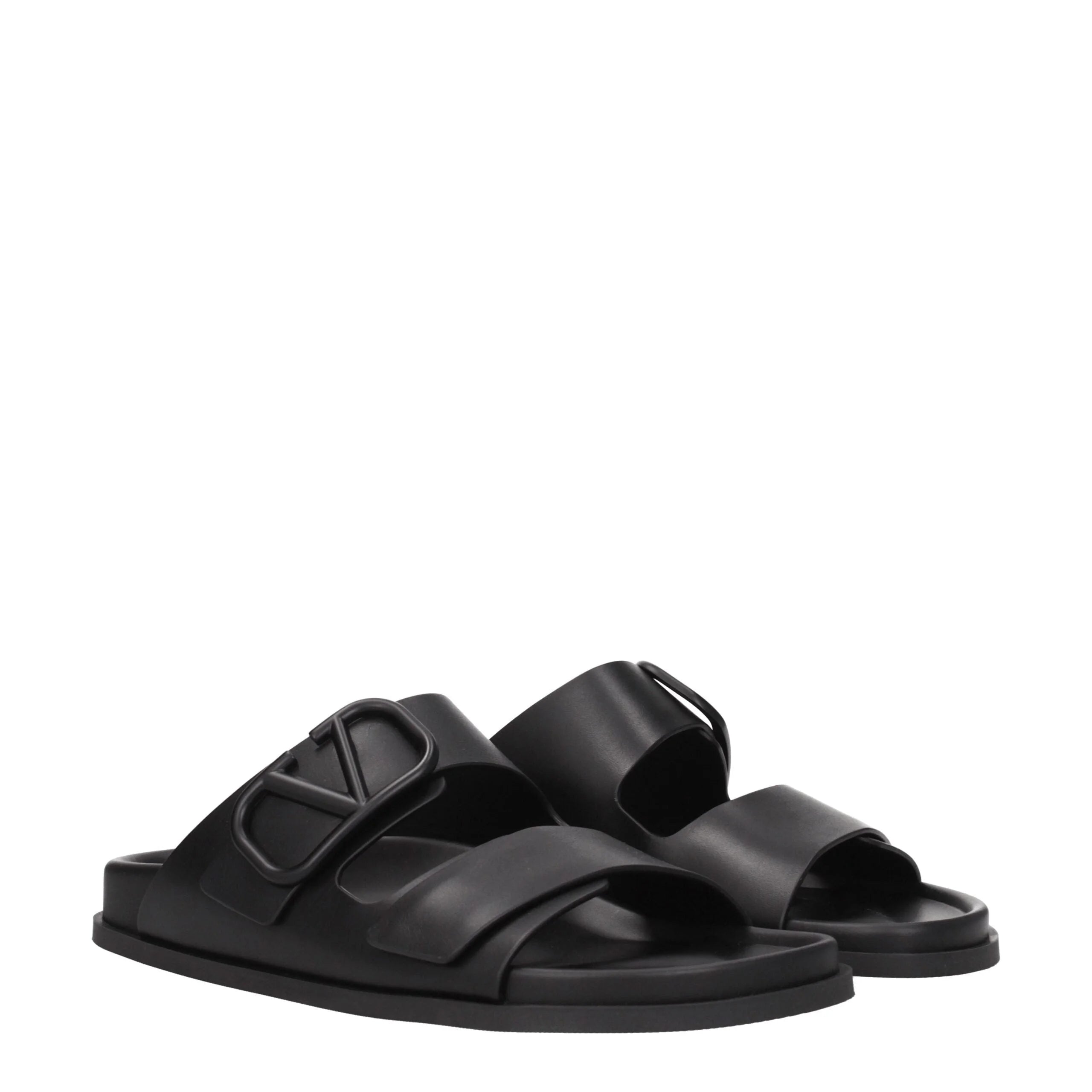 Valentino Garavani Black Leather Slippers Sandals - EU40/US7