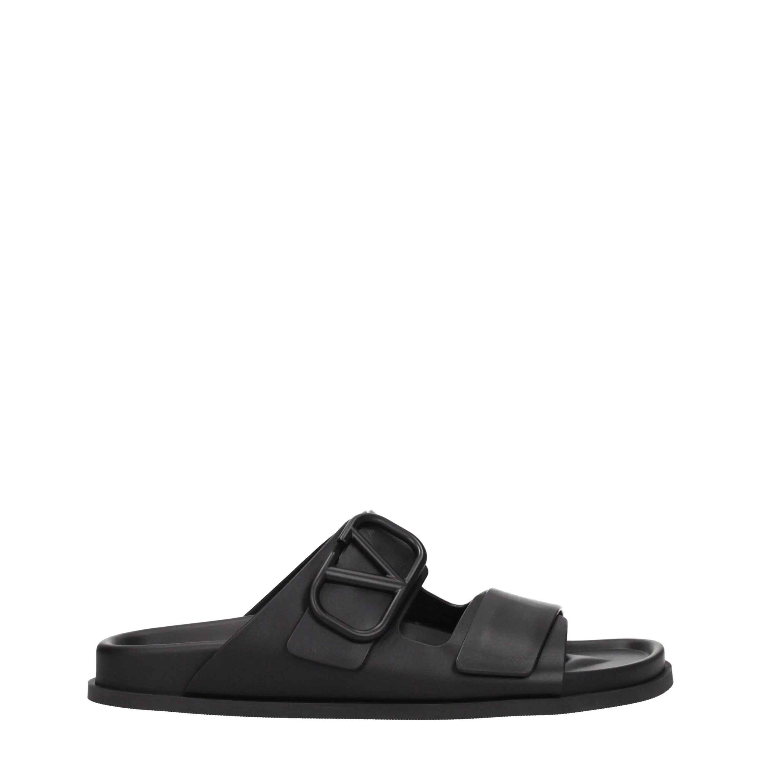 Valentino Garavani Black Leather Slippers Sandals - EU40/US7